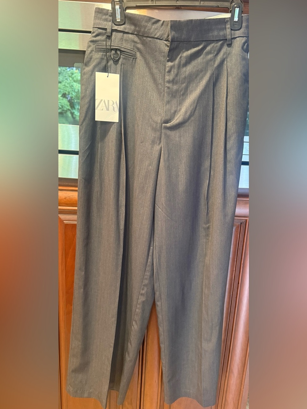 ZARA Women's Charcoal Dress Pants - Wide Leg Pleated Trousers